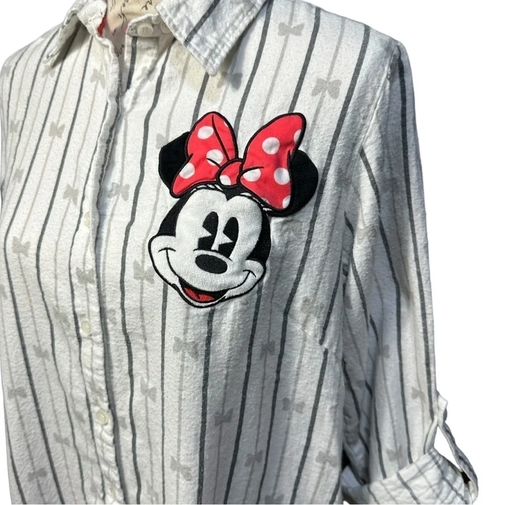 Disney Minnie Mouse Flannel Button Down Nightshirt / Nightgown Size Small - Picture 2 of 5